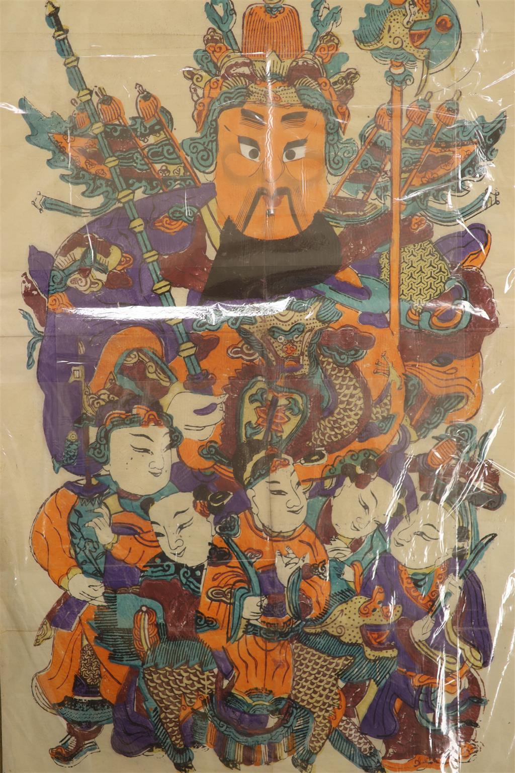 Two Chinese unframed woodblock prints of entertainers, largest 97 x 51cm